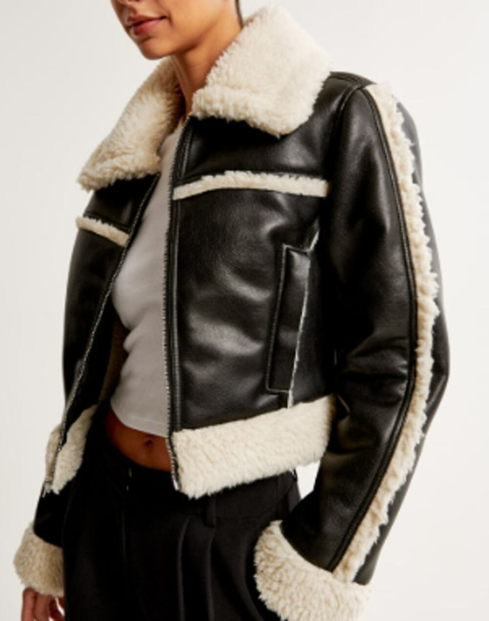 Abercrombie & Fitch Black Vegan Leather Sherpa Jacket sz L